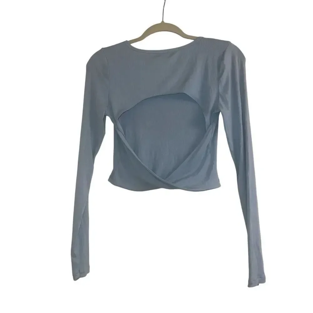 ✨Aritzia Sundays Best Ribbed Open Back Cropped Blue Sz Medium Top✨